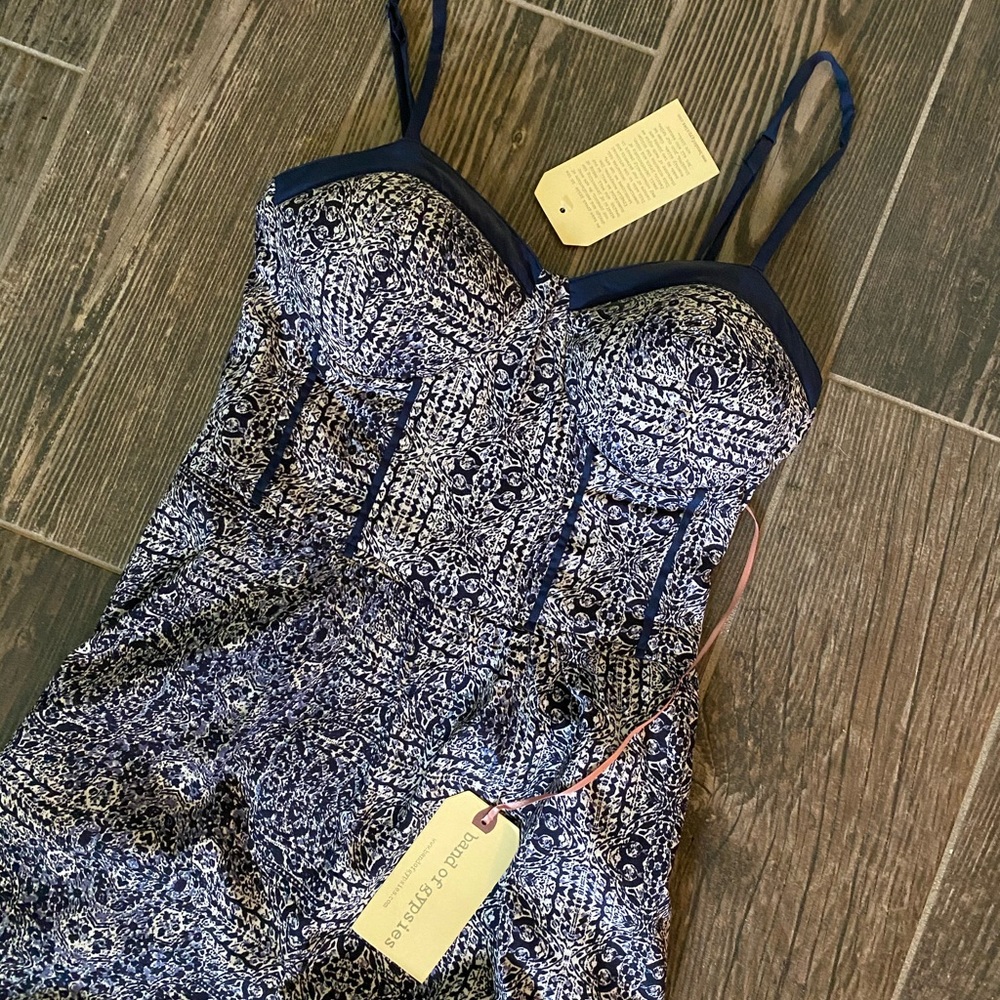 Navy blue and white pattern jumpsuit
